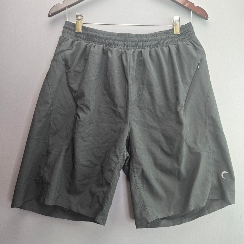 Zyia Active Mens Lined Athletic Training Shorts Large Black Zipper Pockets 8" L